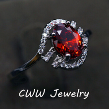 Luxury Women Jewelry  White Gold Plated Oval Cut Cubic Zirconia Diamond Engagement Wedding Rings With Ruby Red Stones  R059