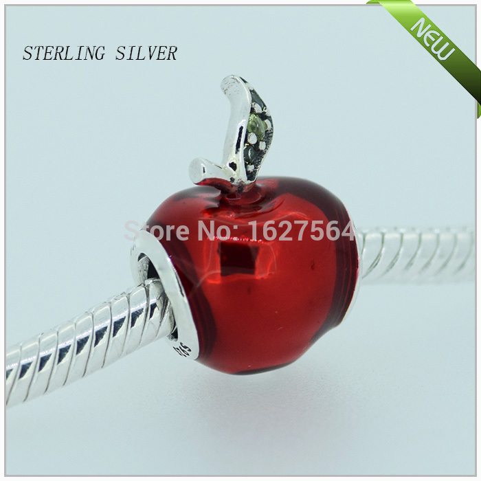 Beads Fits Pandora bracelets White Apple Silver Beads with Red Enamel New 100 925 Sterling Silver