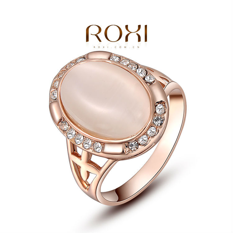 ROXI Christmas Gift Classic Genuine Austrian Crystals Sample Sales Rose Gold Plating Pink Opal Ring Jewelry