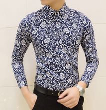 Free shipping Colorful spring and summer fashion brand mens clothes printed shirt large size Slim floral shirt men