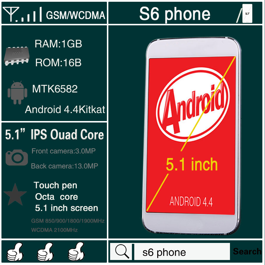 2015 NEW S6 Phone MTK6592 Octa Core S6 Mobile Phone 2GB RAM 32GB ROM 13MP 1280