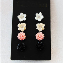 women girls lovely colored resin flower cream pink multiple stud earrings set cute jewelry
