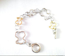 2015 Trendy Classical Lovely Little bear bracelet chain Silver gold Titanium Alloy bear Jewelry fashion men