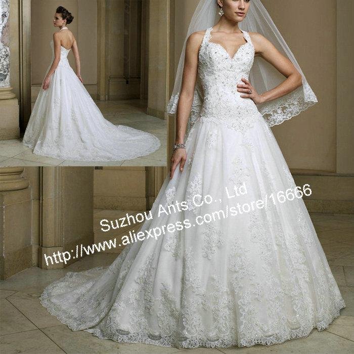 2012 Royal Satin Lace Open Low Back Wedding Dress with bead CW207