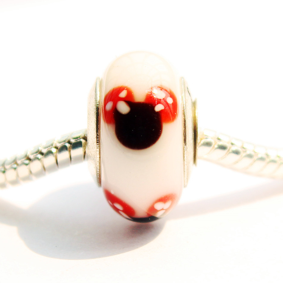 2015 New arrive european fashion White Mickey glass beads fit Pandora style bracelets for women 925