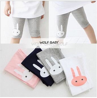 Retail 2 7years 4 color rabbit footless girls knee length kid Five pants Cropped clothing kids