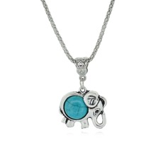 Trendy Sweet Elephant Necklace Silver Metal Turquoise Jewelry For Friends