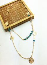 Fashion jewelry New Bohemia Multilayer turquoise beads chain link round Wafer necklace for women girl wholesale