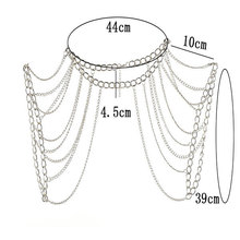 Fashion Women Punk Sliver Shoulders Chain Necklace Body Jewelry Bridal Silver Chain Harness Tassel Double Shoulder