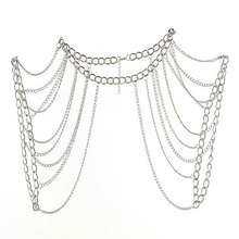 Fashion Women Punk Sliver Shoulders Chain Necklace Body Jewelry Bridal Silver Chain Harness Tassel Double Shoulder