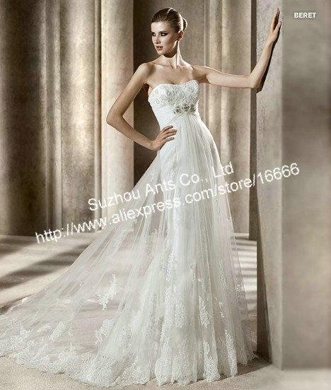 Promotion Spanish Lace Wedding Dress Strapless Tulle Bride Formal 2012 