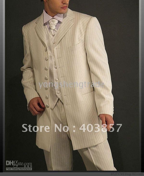 White With Narrow Stripes Wedding Suit Fashion Groom Tuxedos Men's Wedding