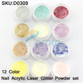 Freeshipping 12 Colours Nail Acrylic Glitter Powder set For 3D Art Mold Nail Art Decoration SKU:D0309