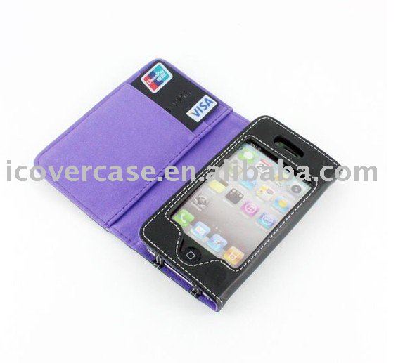 Hot Sale !!! 50pcs/lot Wallet Leather Case/leather cover/mobile phone leather case for iPhone 4 + free shipping(China (Mainland))