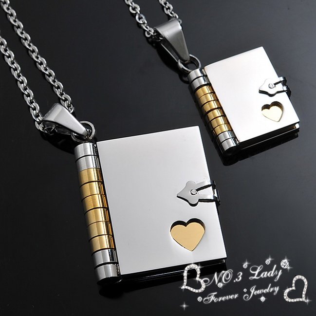 Free Shipping Love Letter Book Pendants COUPLE NECKLACES Korean Stainless Steel Lovers Jewelry christmas Gift Wholesale