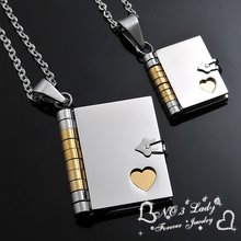 Free Shipping,”Love Letter” Book Pendants COUPLE NECKLACES, Logo Customize, Stainless Steel Jewelry, Christmas Gift, Wholesale