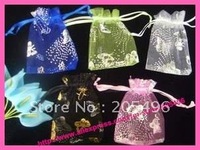 many size & colors in stock free shipping, silk drawstring bags ,12*9cm, gift bags, Butterfly pattern printed drawstring pouch