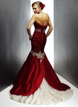 2015 HOT Free Shipping Exquisite Mermaid Court Train Applique Taffeta Wedding Dresses Red Wedding Gown Bridal