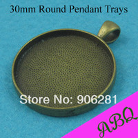 30MM Antique Bronze Round Blank Pendant Trays, Blank Pendant Blanks, Bezel Settings
