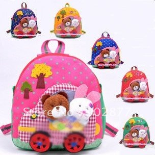 Korean version of the cute school bag / bear rabbit pattern nursery bag / child travel backpack / 8pcs/lot, free shipping(China (Mainland))
