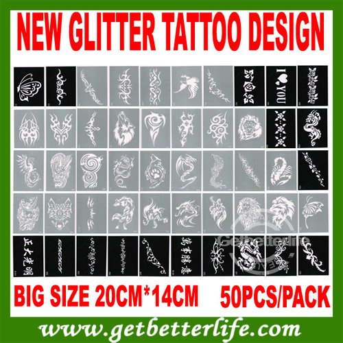 Wholesale 100 Large tattoo Stencils for Body Painting Glitter Tattoos Mixed 