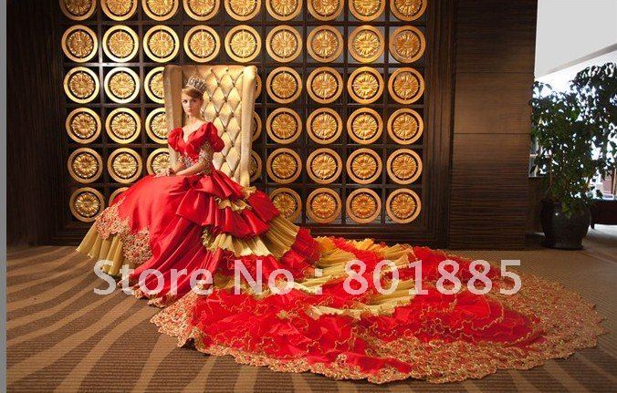 muslim red wedding dress HS84