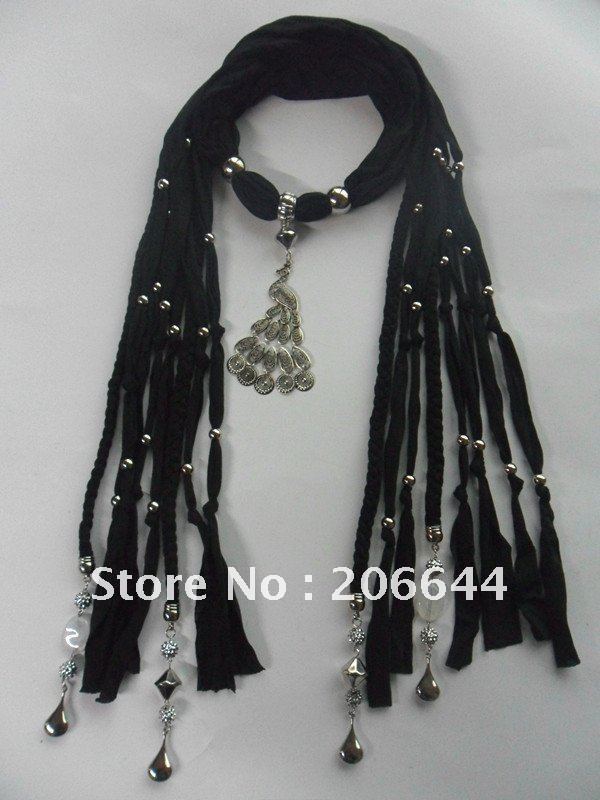 fashion jewelry scarf with crystal peacock pendant