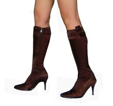 New high heel boots stretch satin shoes brown black
