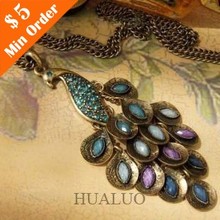 Min.order is $15 (mix order) Free Shipping&Fashion Jewels the Peacock Retro Colorful Necklace Sweater Chain N129(China (Mainland))