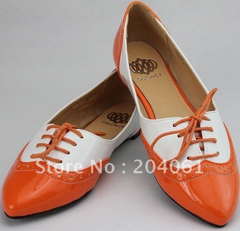Hotsale Wholesale Women flat shoes patent Pu shoes lace up shoes summer casual mixed colors shoes
