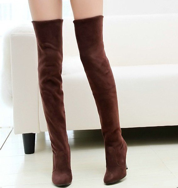 Arbeiten Sie Jackboots über den Knie-Aufladungen für Frauen/Faux-Veloursleder-oberes Ausdehnungs-Gewebe-dünnes Aufladungen whoesale um! Geben Sie DropShipping frei