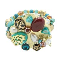 Hot Sale! Top Quality Woman's BOHO Style Bracelet,  Natural Turquoise, Agate,Created Gemstone Bracelet  Free Shipping HA516