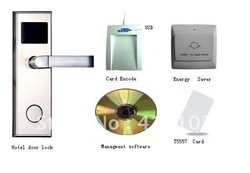 Sample RF Hotel door lock system ( lock +software+card encoder+T5557 card+RF Energy saving switch)(China (Mainland))