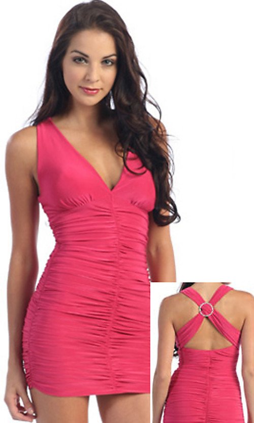 Sexy V Neck Tank Sleeveless Pleat Sheath Criss Cross Mini Party Quinceanera Dresses