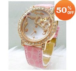 Min order=$10 wristwatches Promotion! Fashion hello kitty Cartoon Watch Children women ladies Pink Leather+Crystal kt002-3(China (Mainland))