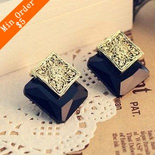 2015 New Fashion Hot Selling Foreign Trade Three Dimensional lovely Stars Black Gem Earrings Bronze Flower