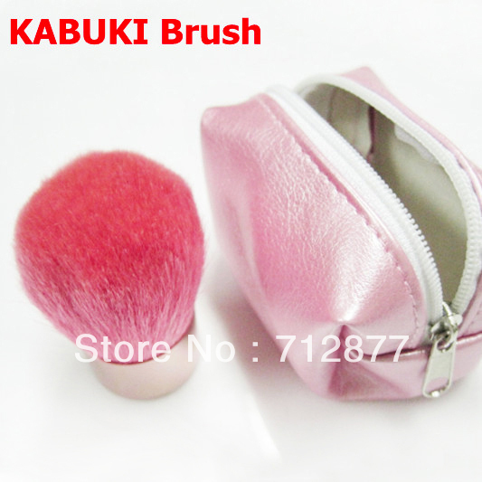 Professional Pink Kabuki Brush Powder Makeup Brush With Leather Bag High Quality