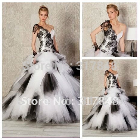  Shoulder Bridesmaid Dress on Latest One Shoulder Lace Black And White Ball Gown Wedding Dresses