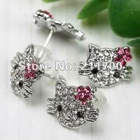 Free shipping Wholesale 10pcs/lot 5 pairs Pink Rhinestone Flower Hello Kitty Ear Stud Jewelry Earring