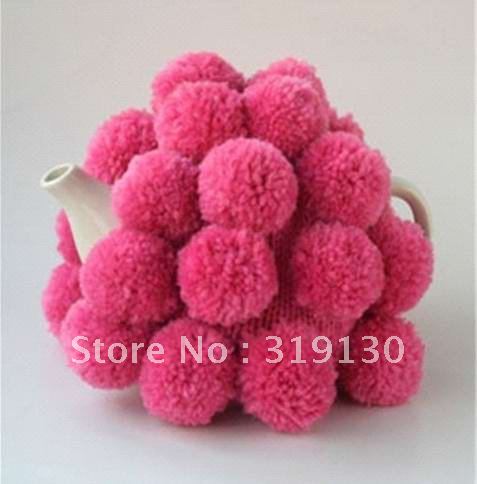 Free Shipping  UK Style 100 acrylic wool handmade Knitted Tea Cosy with full fancy Pompoms