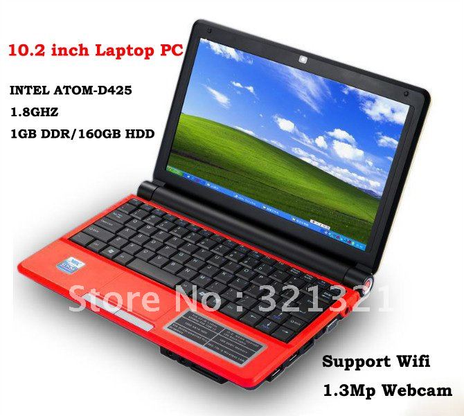 Free Shipping 10inch Laptop PC Notebook OS Windows XP RJ45 WIFI Camera CPU INTEL ATOM D425