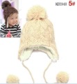Free shipping,Stripe plus velvet children ear protectors cap, wool cap hanging ball,Children's knitted hats(5 colors) MZ0948
