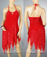Top Fashion Sexy Ladies Evening Party Latin&Fashion Dancing Wear Sequin Beadings School Exercise Dress D30