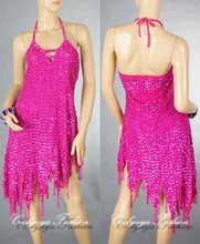 Free Shipping Top Fashion Sexy Ladies Evening Party Latin Dancing Wear Sequin Beadings School Exercise Dress