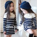IRIS Knitting qz-0185 Free Shipping Baby Girl Lovely Striped Dress Children Long-sleeve Dresses Fashion Spring Wear T-shirt