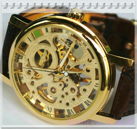Leather Band Gold Watches Mens Brown Leather Band Gold