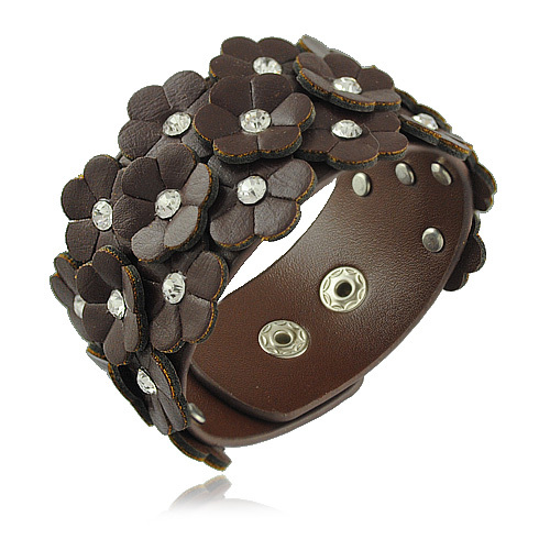 Fashion-Jewelry-Leather-Bracelet-Mixed-Colors-Flower-PU-Leather ...