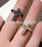 Charm Rhinestone Punk Honesty Crystal Side Ways Sideways Rings Jewelry Finding 30pcs/lot