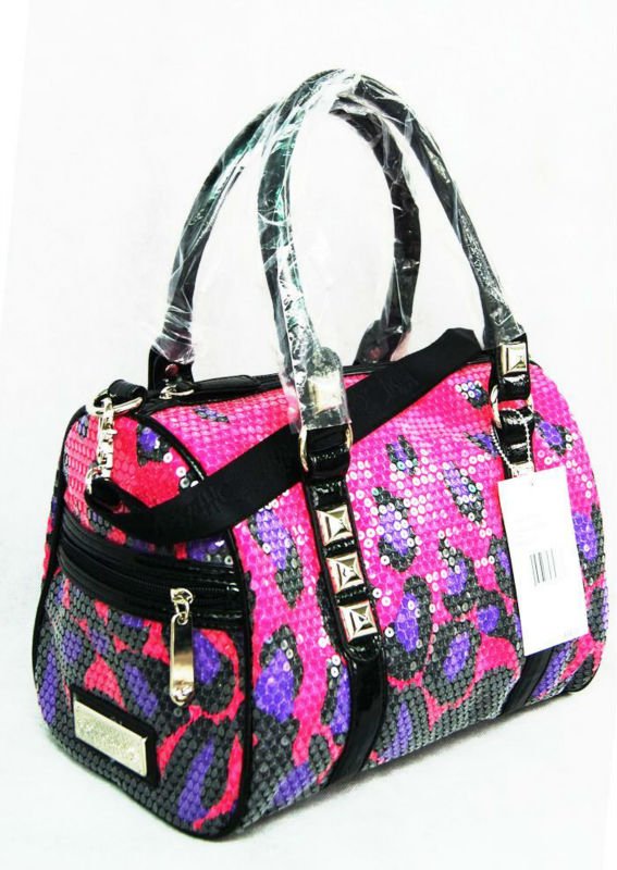 2014 Pink Climbing Cheetah Sequin Large Satchel Silver should bag
