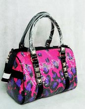 2014 Pink Climbing Cheetah Sequin Large Satchel Silver should bag